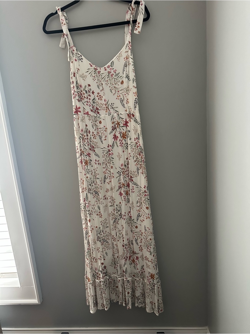 Rachel Zoe Cream Floral Tie-Shoulder Maxi Dress with Pink & Green Accents